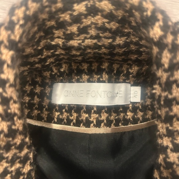 Anne Fontaine Blazer Houndstooth Ruffle Puffed Sleeve Wool Blend Size 40 US M - Picture 2 of 5